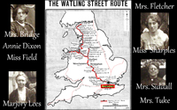 1913, NUWSS Suffragist Pilgrimage ... Marjory Lees and Oldham Society members, with map of route